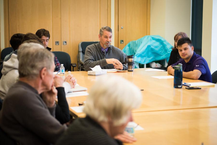 Tony Kirchmeier, NU’s director of off-campus life, leads a meeting in which city and campus officials, as well as students and Evanston residents, discussed Dillo Day and other issues that affect the community.