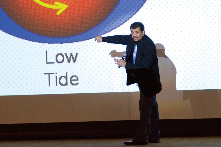 Neil deGrasse Tyson speaks about the rise of science in popular culture on Thursday night. The host of the popular TV show “Cosmos” spoke to a packed Ryan Auditorium. 