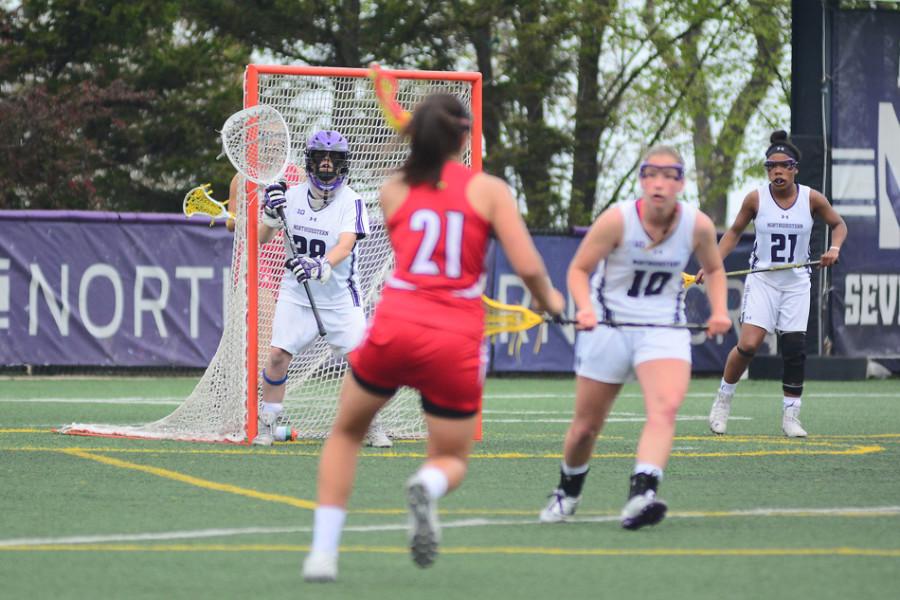 Bridget Bianco readies herself to make a save. The senior goalkeeper wasn’t able to end her career on a high note, as Northwestern was blown out by Maryland in the quarterfinals of the NCAA Tournament.