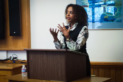 Author Maaza Mengiste talks about her novel and the difficulties of writing historical fiction at a Thursday night lecture. Mengiste, who wrote the award-winning novel “Beneath the Lion’s Gaze” about the Ethiopian revolution, is the Center for the Writing Arts’ spring Visiting Writer in Residence.