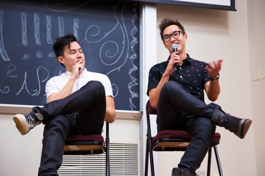 Philip Wang (left) and Wesley Chan smile as they talk about the filmmaking process for their first movie, “Everything Before Us.” The YouTube celebrities came to Northwestern on Saturday for an advance screening hosted by the Chinese Students Association and Asian Pacific American Coalition.