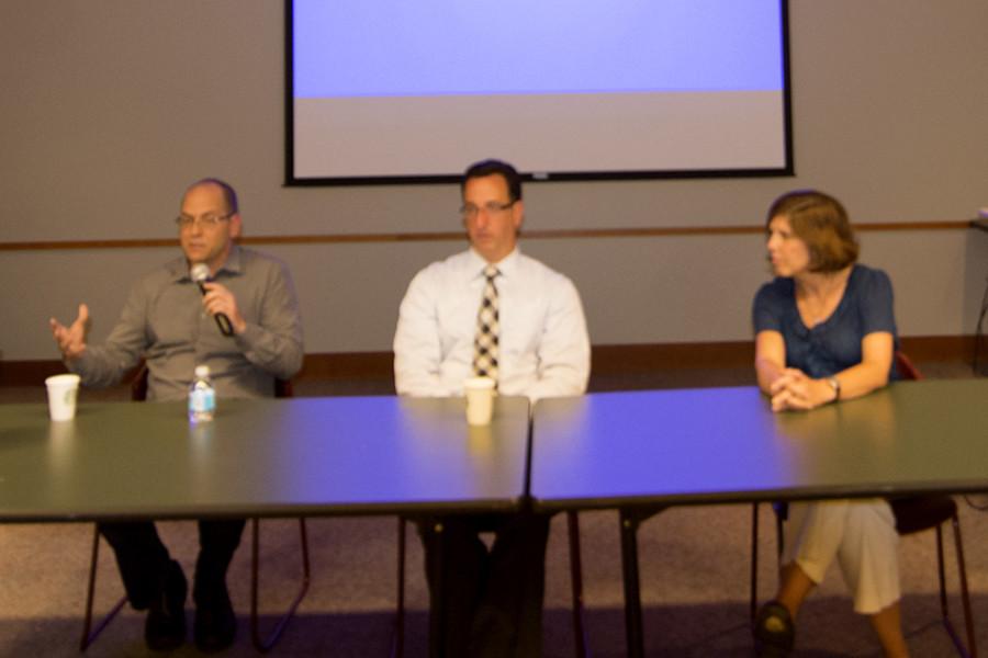 Evanston filmmaker Michael Frolichstein answers questions about Celiac disease alongside pediatric gastroenterologist Vincent Biank and dietitian Carrie Ek. The panel discussion at the Evanston Public Library event followed a screening of Frolichsteins documentary on the illness.