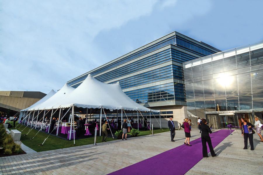Hundreds attended the ribbon cutting ceremony in front of the Patrick G. and Shirley W. Ryan Center for the Musical Arts on Thursday. The building, shared by the Bienen School of Music and the School of Communication, was dedicated to the Ryan family in recognition of their support of the arts at Northwestern.