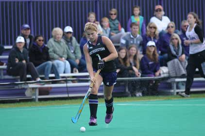Senior midfielder Caroline Troncelliti handles the ball. The Cats dropped their first conference game of the season this year but look to make up for it with two road Big Ten contests this weekend.