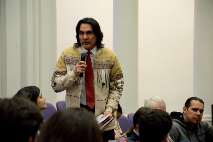 Andrew Johnson, executive director of the American Indian Center of Chicago, speaks at the Native and Indigenous Northwestern Community Forum in March 2014. The University announced that an Indigenous Studies Research Initiative will replace the Native American Outreach and Inclusion Task Force’s 2014 proposal for an Indigenous Research Center.