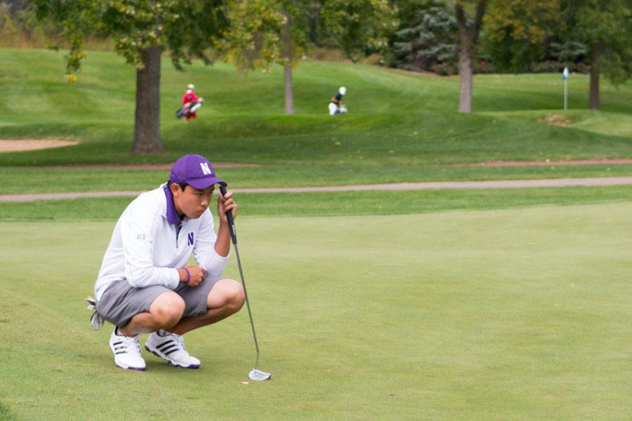 Dylan Wu lines up a putt. The sophomore is looking to repeat as champion at the Gifford Intercollegiate and said patience and taking it one shot at a time will be keys for success.