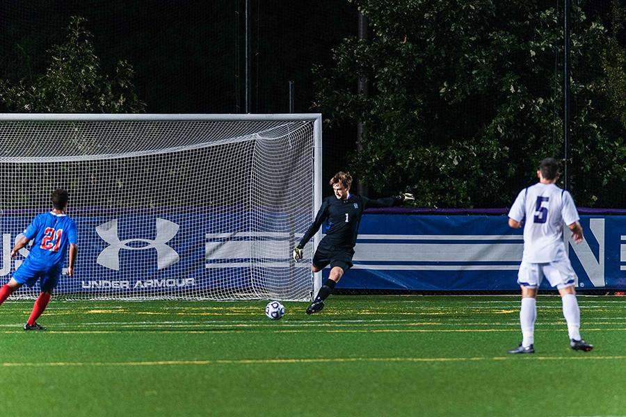 Tyler Miller prepares to launch a goal kick. The goalie was the unanimous Big Ten Goalkeeper of the Year during his senior campaign.