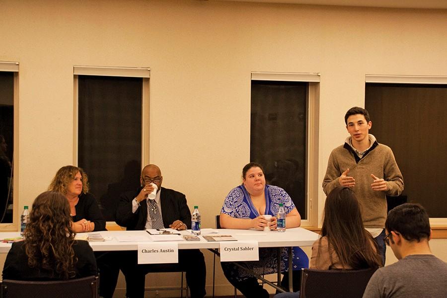 Speakers from the Chicago Coalition for the Homeless and Interfaith Action of Evanston discuss misconceptions about homelessness at an event hosted by Northwestern Hillel. All of the speakers had either experienced homelessness or worked with the homeless.