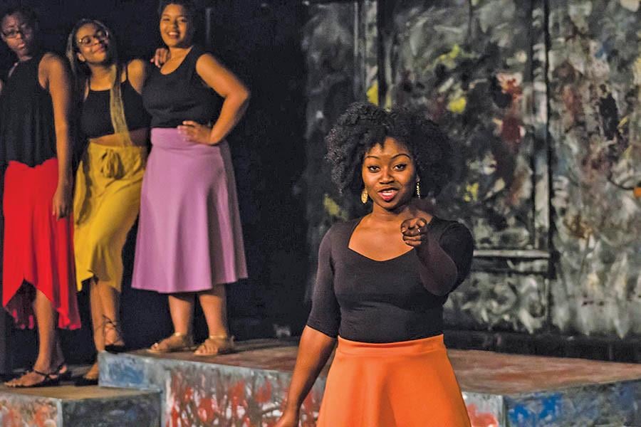 Cast Members perform in Lipstick Theatre’s production of “For Colored Girls.” Lipstick Theatre, Northwestern’s feminist theater group, recently joined the Student Theatre Coalition to expand its presence on campus. 