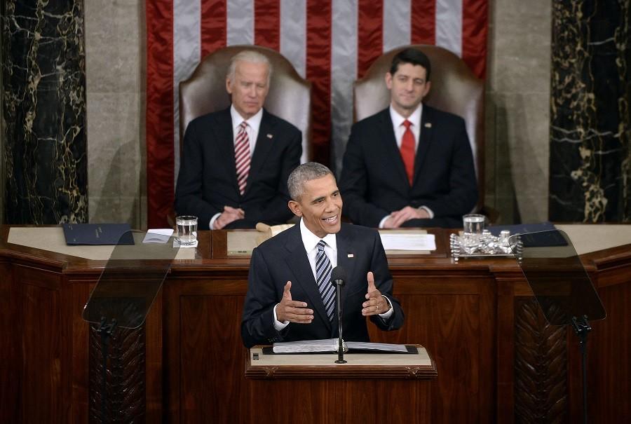 U.S. President Barack Obama delivers his final State of the Union address to a joint session of Congress at the Capitol in Washington, D.C., on Tuesday, Jan. 12, 2016. 