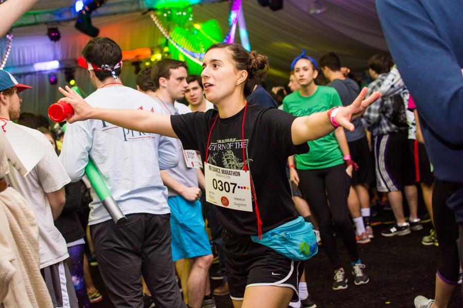 Communication sophomore Sofia Kuta dances during Block 5. Dance Marathon announces a new weekend-of fundraiser during the blocks where they are trying to raise $10,000 in 10 hours.