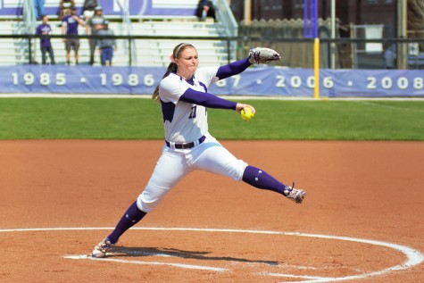 Kristen Wood winds up and delivers. The senior pitcher struck out six batters in her last start against Georgia Tech. 