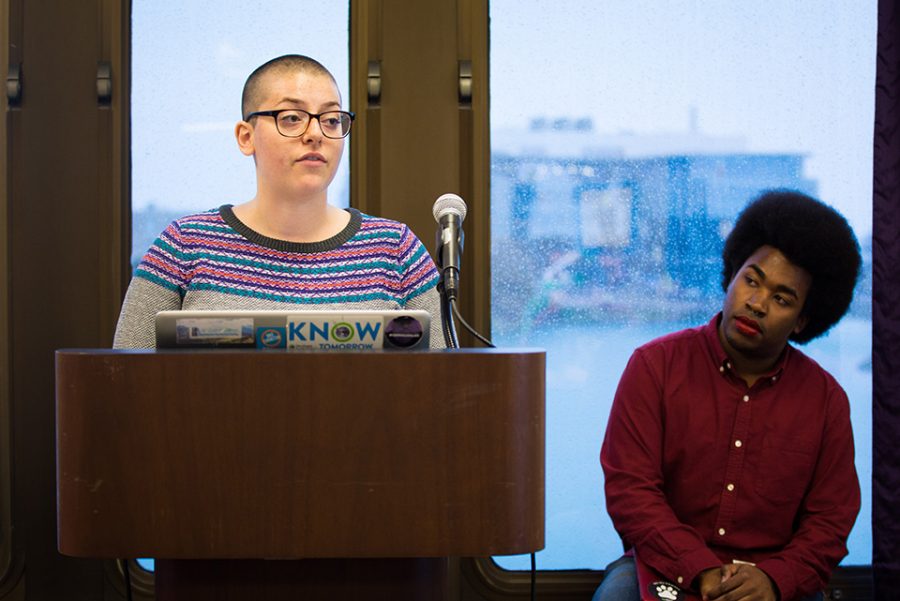 Associated Student Government president Christina Cilento (left) and executive vice president Macs Vinson publicly apologized for violating election commission guidelines. The apologies were part of a punishment approved by Senate last week.