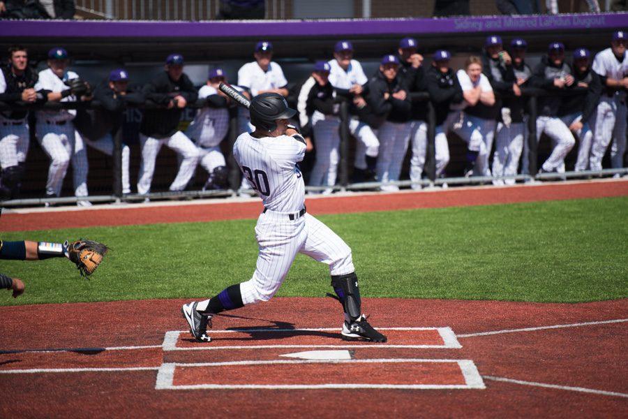 Joe Hoscheit swings at a pitch. The junior went 2-for-5 in the Cats’ 11-3 win over Nebraska to snap the team’s six-game losing streak. 