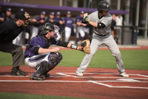 Jack Claeys frames a pitch. The sophomore hit 2 RBIs in the Wildcats’ 12-10 win over Chicago State on Tuesday.