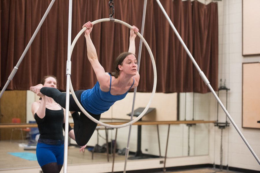 Students rehearse for an aerial performance that will be featured at the upcoming Revel at The Rock. The event will be a part of ShakespeaRevel, a campus-wide festival commemorating the 400th anniversary of Shakespeare’s death. 
