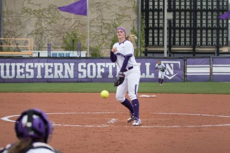 Kristen Wood delivers a pitch. The senior pitcher returned to the circle from injury last weekend, winning two of three games against Michigan State.