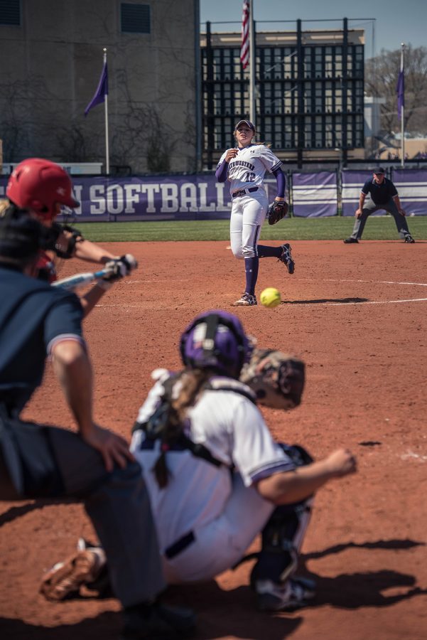 Kenzie Ellis fires a pitch. The freshman pitcher will look to help shut down Loyola University Chicago  in Northwestern’s final home game of the season.