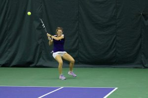 Brooke Rischbieth hits a backhand shot. The junior amassed a 10-3 record at the No. 6 singles spot this season. 