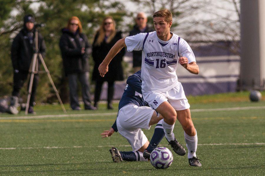 Mike Roberge turns past a defender. The senior forward and the rest of Northwestern’s offense was quiet against No. 3 Indiana as the Wildcats battled to a 0-0 tie.
