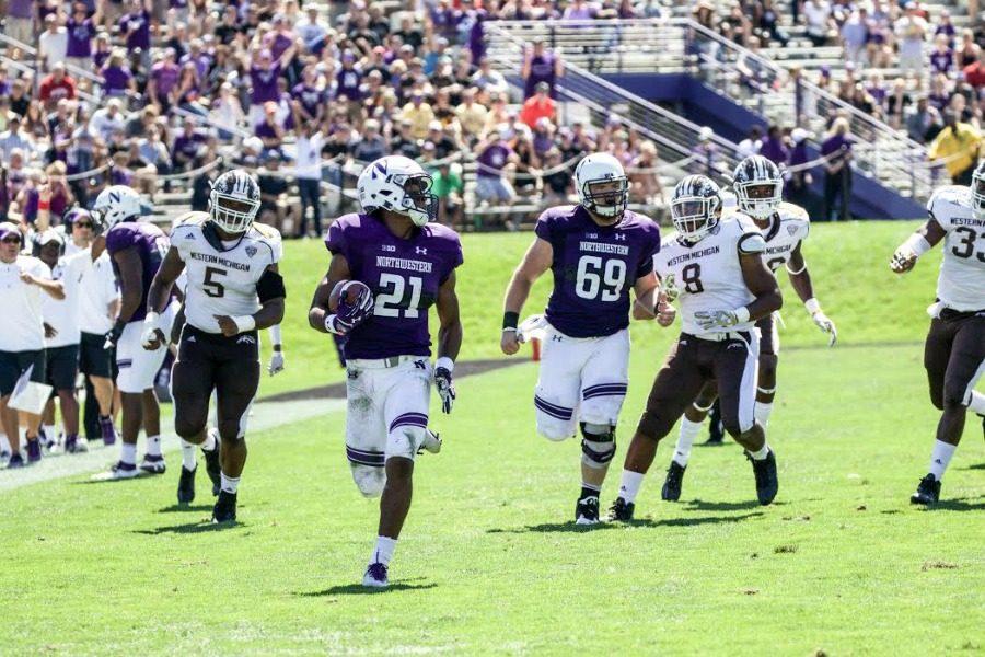 Justin Jackson breaks loose for a 46-yard touchdown. The junior running back scored a career-high three touchdowns in Saturday’s loss to Western Michigan.