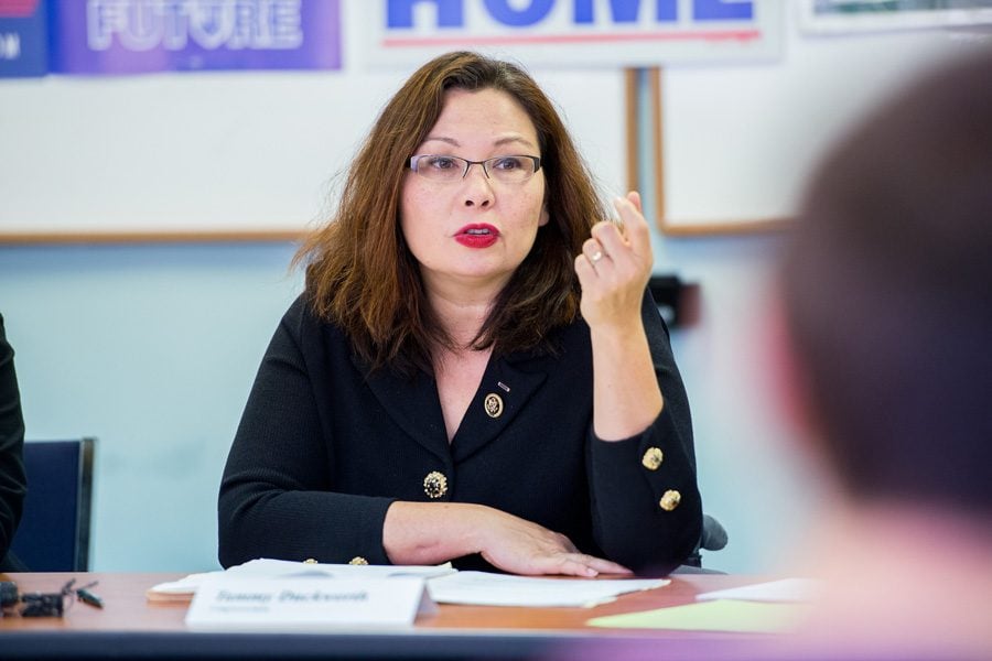 U.S. representative and senate candidate Tammy Duckworth addresses college affordability during a roundtable discussion with teachers and students. Duckworth advocated for the In The Red Act, which would provide additional grants and allow students to refinance loans. 