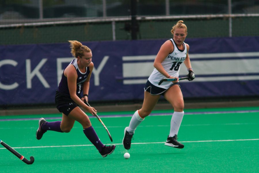 Elena Curley runs with the ball. The junior midfielder is one of seven Northwestern players with four or more goals so far this season.