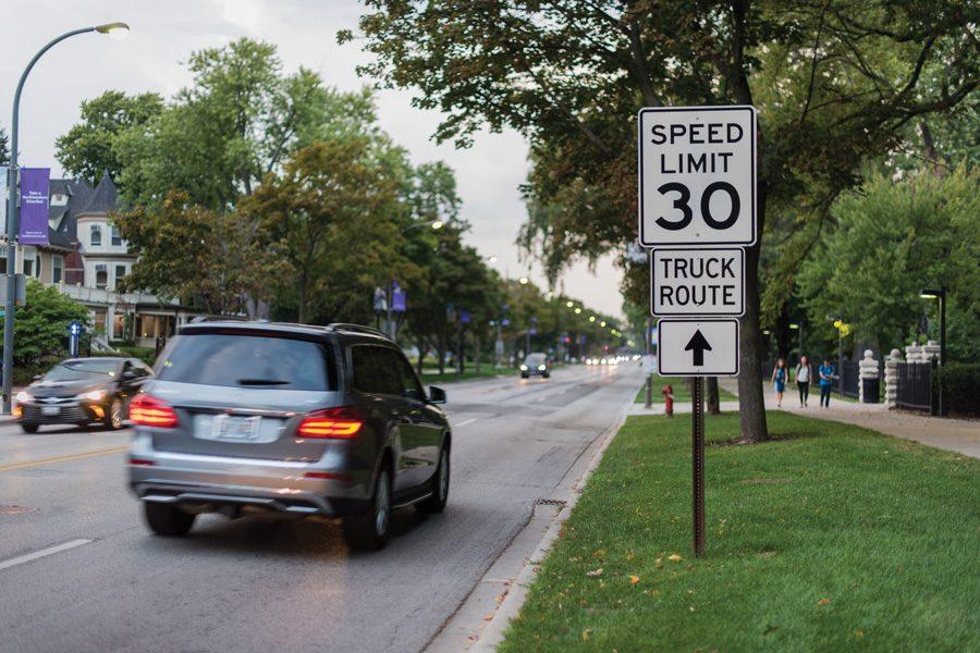 The current speed limit on Sheridan Road through campus is 30 miles per hour. Discussion about plans for bike lanes on the road is set to continue at tomorrow’s council meeting.  