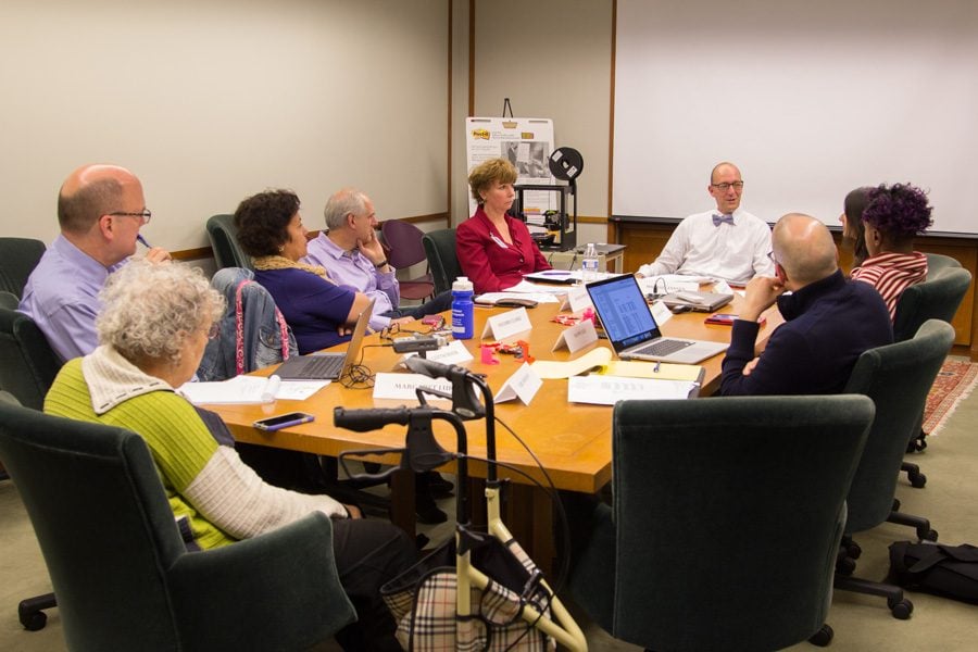 The Evanston Public Library Board of Trustees meet to discuss the details of a plan to expand its WiFi router pilot program. The group focused on keeping the program free while lengthening the lending period and adding to the number of routers available to be checked out.