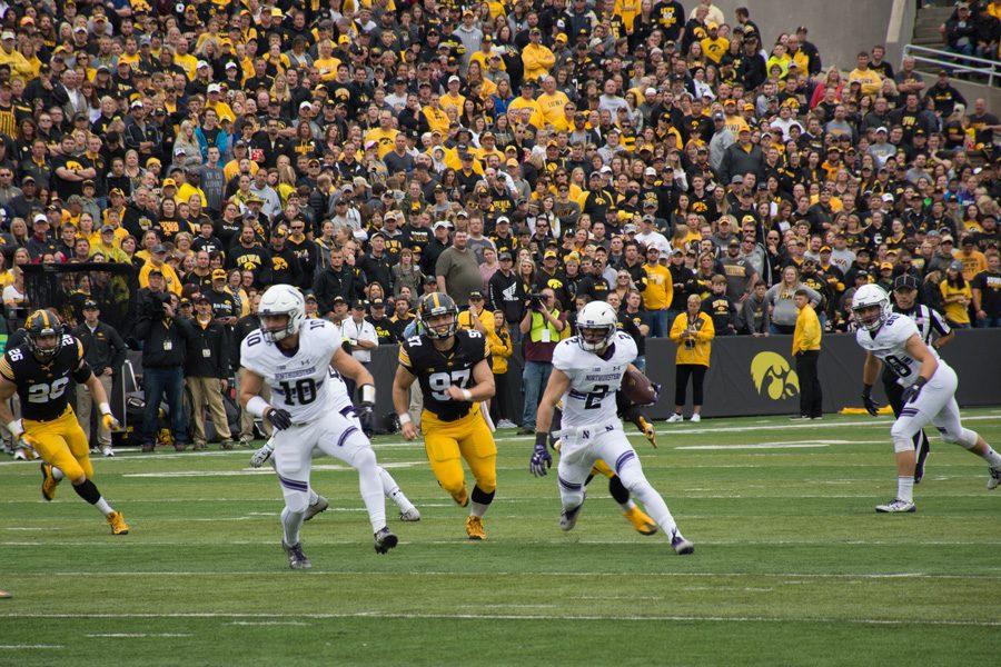Flynn Nagel returns a punt during Northwestern’s Oct. 1 game at Iowa. The sophomore’s return set up the Wildcats at the opposing five-yard line, leading to an early touchdown.