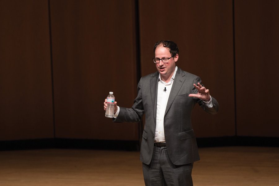 Nate Silver speaks to an audience of roughly 1,000 about data analysis and predictions at the One Book One Northwestern keynote address. Silver’s book “The Signal and the Noise” was selected as this year’s One Book read.