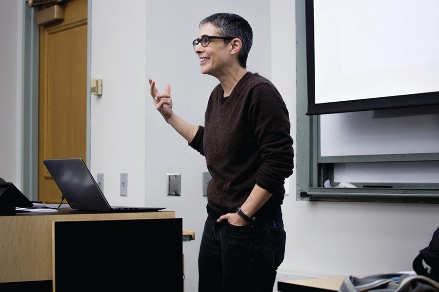 Political science Prof. Jacqueline Stevens speaks at a campus event last winter. A Faculty Senate committee ruled last month that it could not make a decision on Stevens appeal of her involuntary leave.