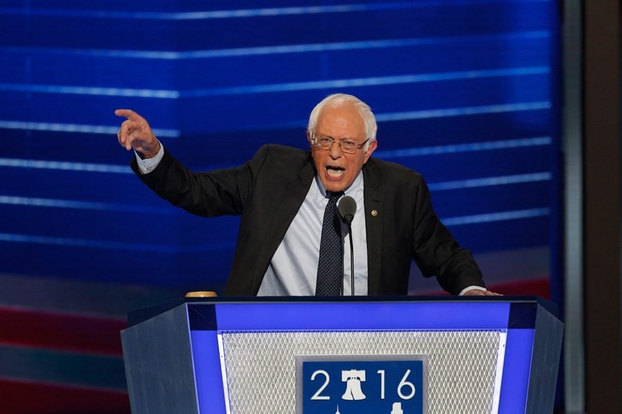 Bernie Sanders speaks passionately on the first night of the Democratic National Convention on July 25 in Philadelphia, Pa. Some Northwestern students are not abandoning their support of Sanders even though he did not win the Democratic nomination.