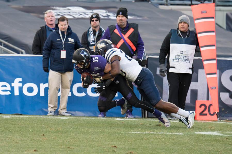 Macan Wilson catches a pass in the Pinstripe Bowl. With Austin Carr graduating, Wilson figures to be a big part of Northwesterns 2017 plans.
