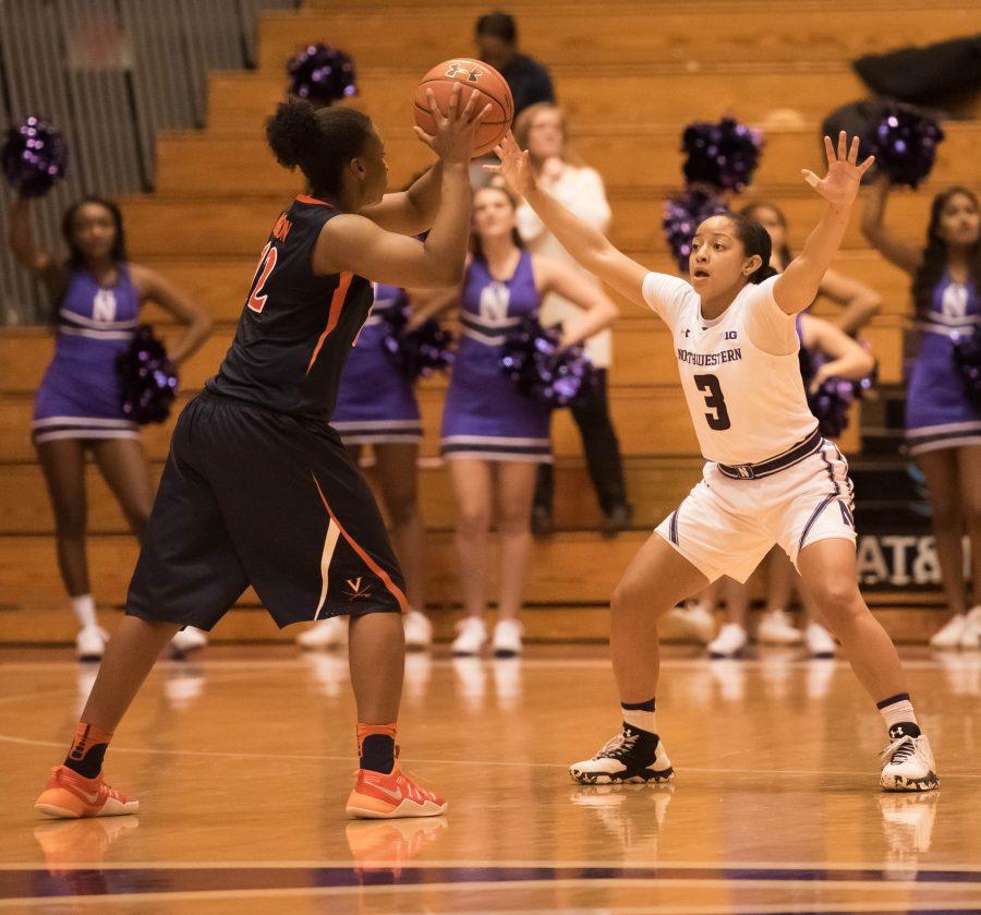 Ashley Deary defends. The senior guards balanced stat line helped Northwestern capture an easy win Thursday.
