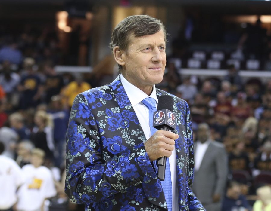 Reporter Craig Sager on the court before the Cleveland Cavaliers take on the Golden State Warriors in Game 6 of the NBA Finals on June 16 in Cleveland. 