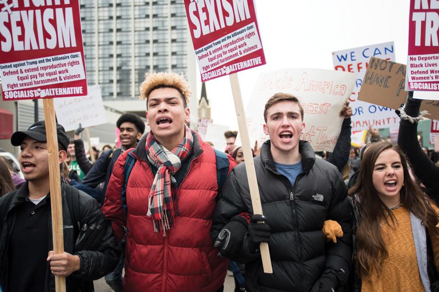 Hundreds of ETHS students protest Trump’s inauguration with walkout