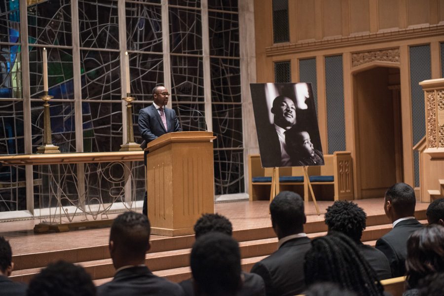 Kellogg Prof. Nicholas Pearce delivers the keynote speech during last year’s Martin Luther King Jr. Day Candlelight Vigil. This year’s keynote speaker will be Mae Jemison, the first African-American woman to travel to space.