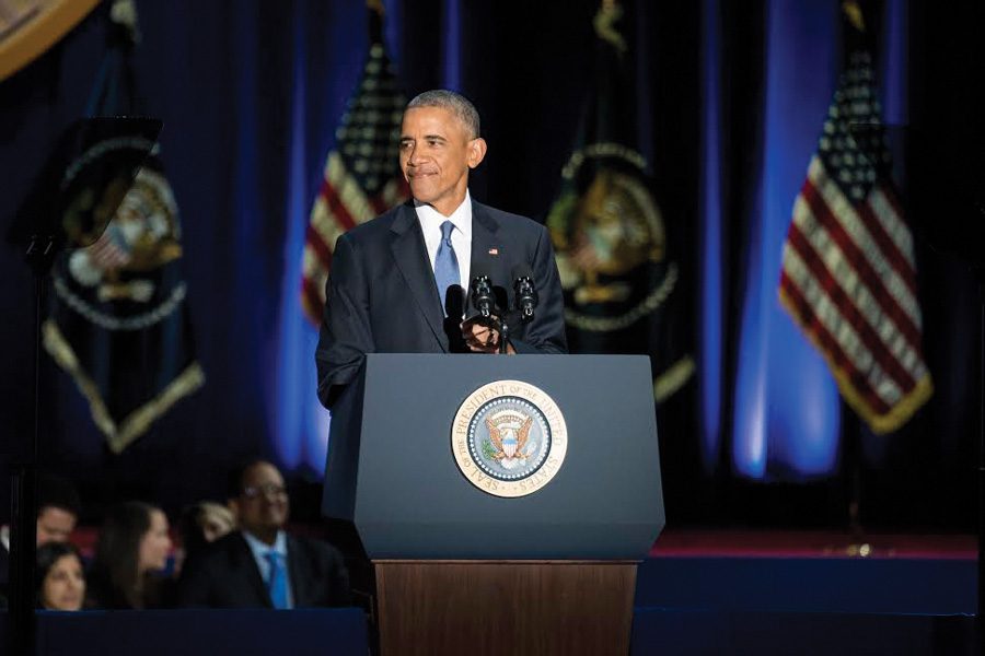 President Barack Obama delivers his Farewell Address at Chicagos McCormick Place on Tuesday evening. In his nearly hourlong speech, Obama implored young people to get involved in the political process. It has been the honor of my life to serve you. I wont stop, the president said. 