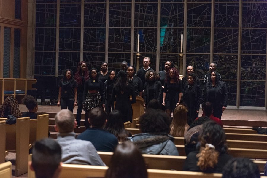 (Jeffrey Wang/Daily Senior Staffer) Northwestern Community Ensemble performs for a candlelight vigil held to honor lives lost due to violence directed toward the black community. The event was part of a two-week series of programming around Black Lives Matter.
