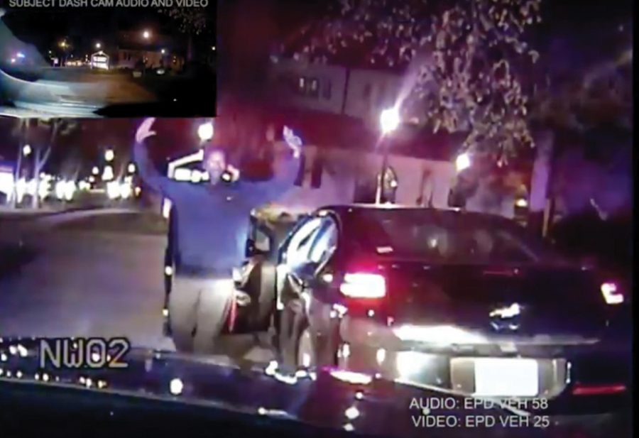 A screenshot from the video of the arrest of Northwestern graduate student Lawrence Crosby in 2015. The video was released publicly after Ald. Brian Miller (9th) requested it at a City Council meeting this week. 