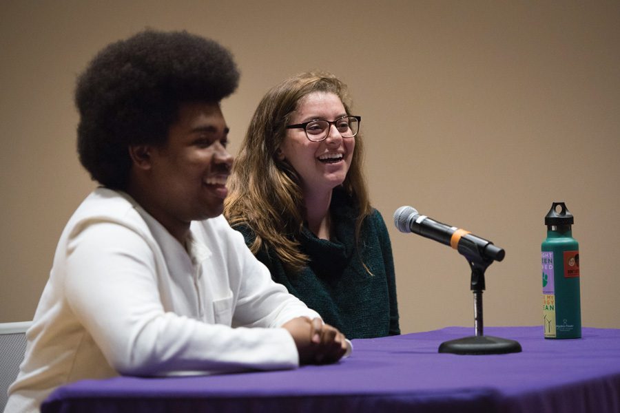 Associated Student Government President Christina Cilento and executive vice president Macs Vinson speak during a Daily-moderated debate last year. Their term will end after elections in early April. 