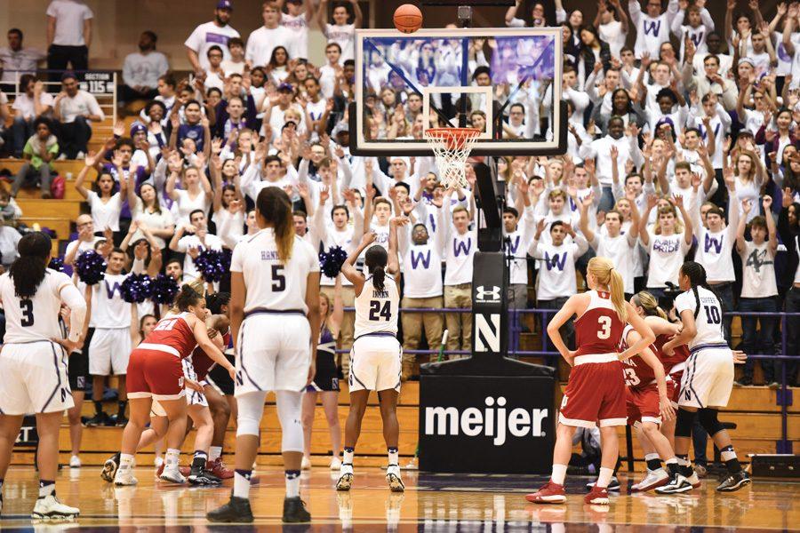 Northwestern+fans+cheer+on+Christen+Inman+as+she+attempts+a+foul+shot.+The+Wildcats+need+to+finish+the+season+strong+to+secure+a+tournament+bid.