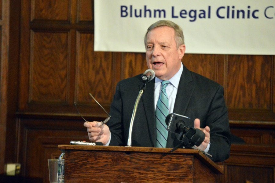 Sen. Dick Durbin speaks at the Northwestern School of Law in 2015. Durbin cosigned a letter with Sen. Tammy Duckworth urging Gov. Bruce Rauner to “stand up” for Illinois residents in the face of a potential repeal of Obamacare. 
