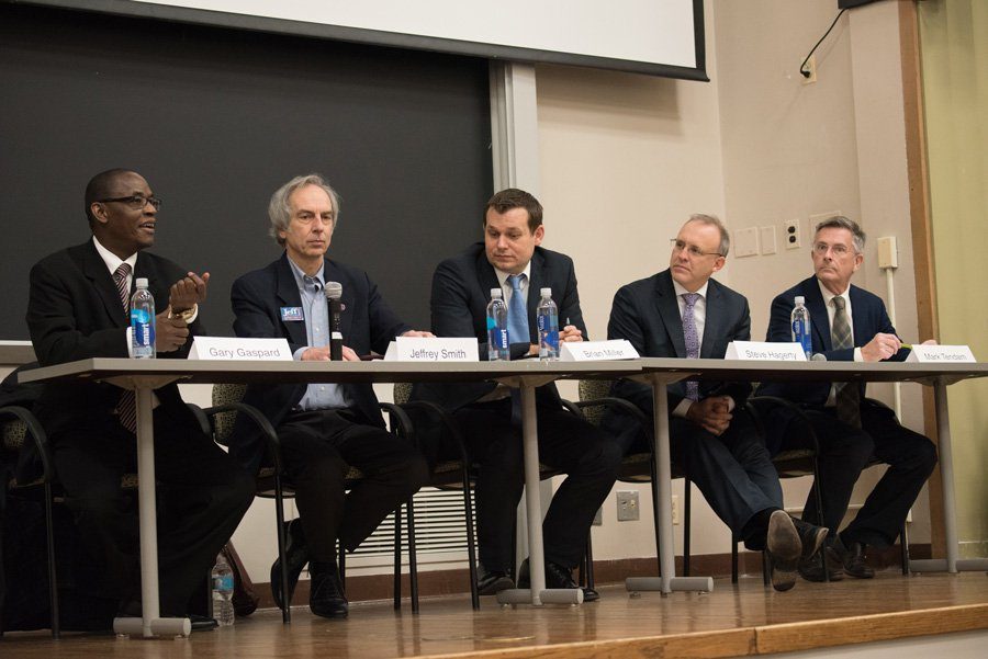 Candidates for mayor speak at a debate co-hosted by The Daily and Northwestern Political Union. The candidates will face off in the mayoral primary tomorrow.