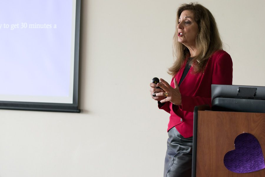 Dr. Marla Mendelson, director of the Center for Women’s Cardiovascular Health of the Bluhm Cardiovascular Institute, discusses tips for women’s heart health Saturday. The program, created by Weinberg sophomore Annie Krall, was held in Norris University Center.