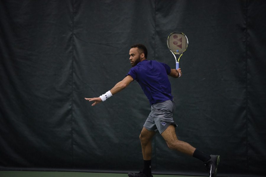 Sam Shropshire winds up for a forehand. The senior, who earned Big Ten Athlete of the Week honors Tuesday, and the Wildcats are set for a trio of matches this weekend.