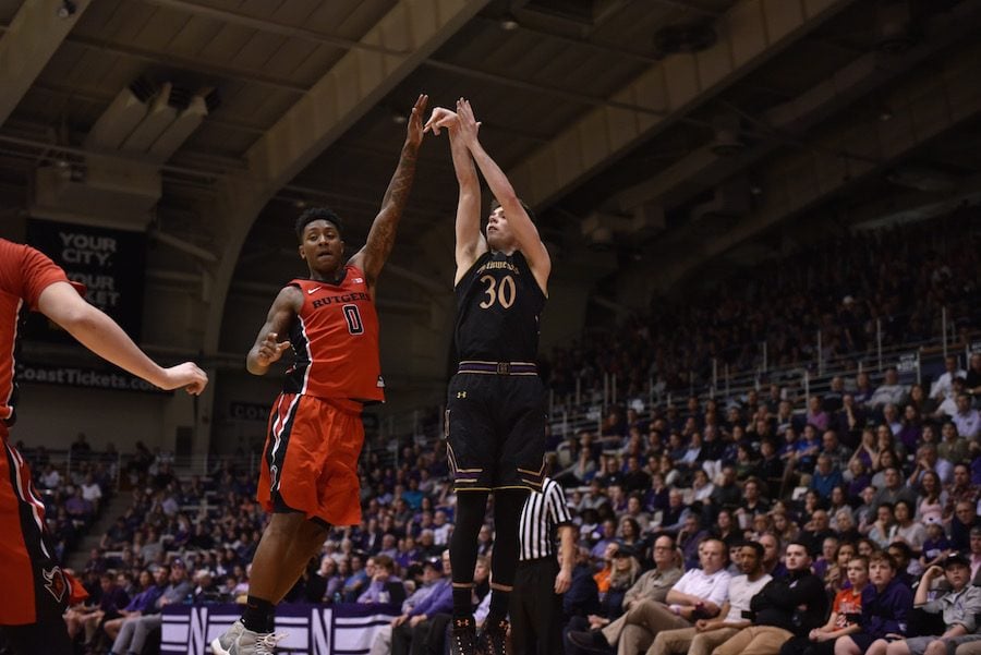 Bryant McIntosh fires a jumper. The junior guard scored 18 points in the Wildcats win over Rutgers. 