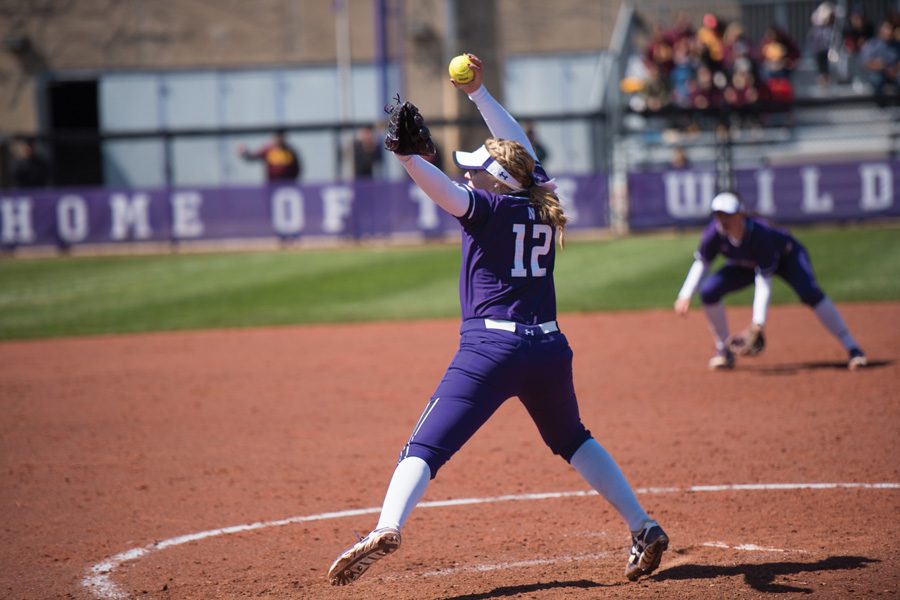 Kenzie Ellis winds up. The sophomore is optimistic of Northwestern’s chances next weekend after a winless weekend in California.