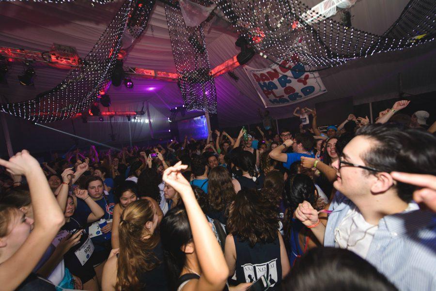 Northwestern students kick off the 43rd Dance Marathon. The first block’s celebrity videos featured Facebook COO Sheryl Sandberg and political commentator James Carville.